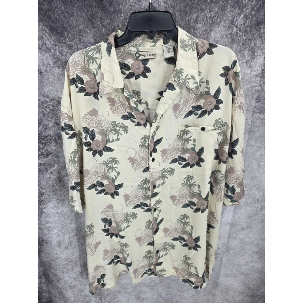 Vintage Bugle Boy Hawaiian Shirt Men XL Floral Aloha Vacation Beachwear Y2K 90s